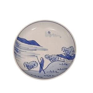 Blue & White Meiji Japan Hand Painted Porcelain Plate Antique Mountain Fishing